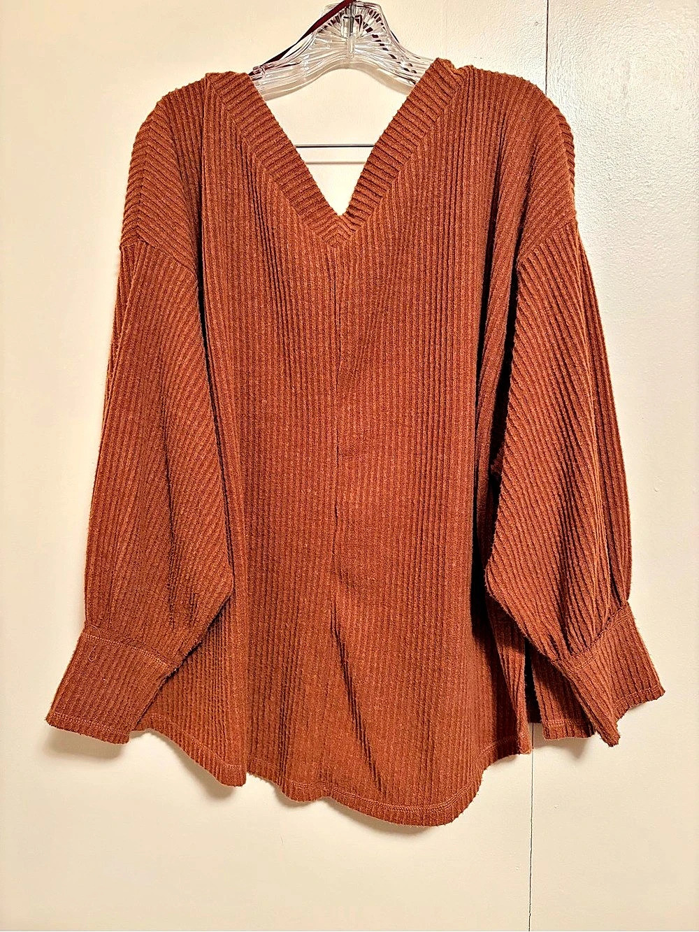 She + Sky Ribbed V-Neck Sweater in Brown Large Like New